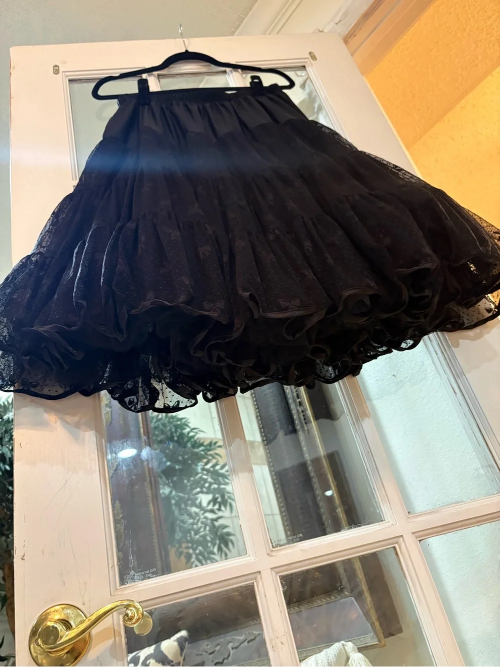 Lindy Bop Black Tiered Swiss Dot Bow Skirt Women’s Size 14–20 Vintage Pin-Up